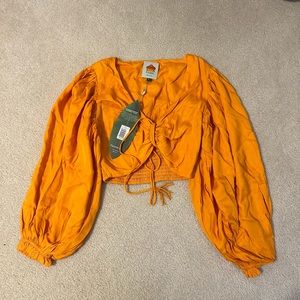NWT Farm Rio Orange Viscose Crop Blouse